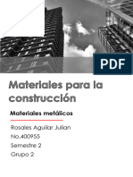 Materiales Metálicos: Rosales Aguilar Julian No.400955 Semestre 2 Grupo 2