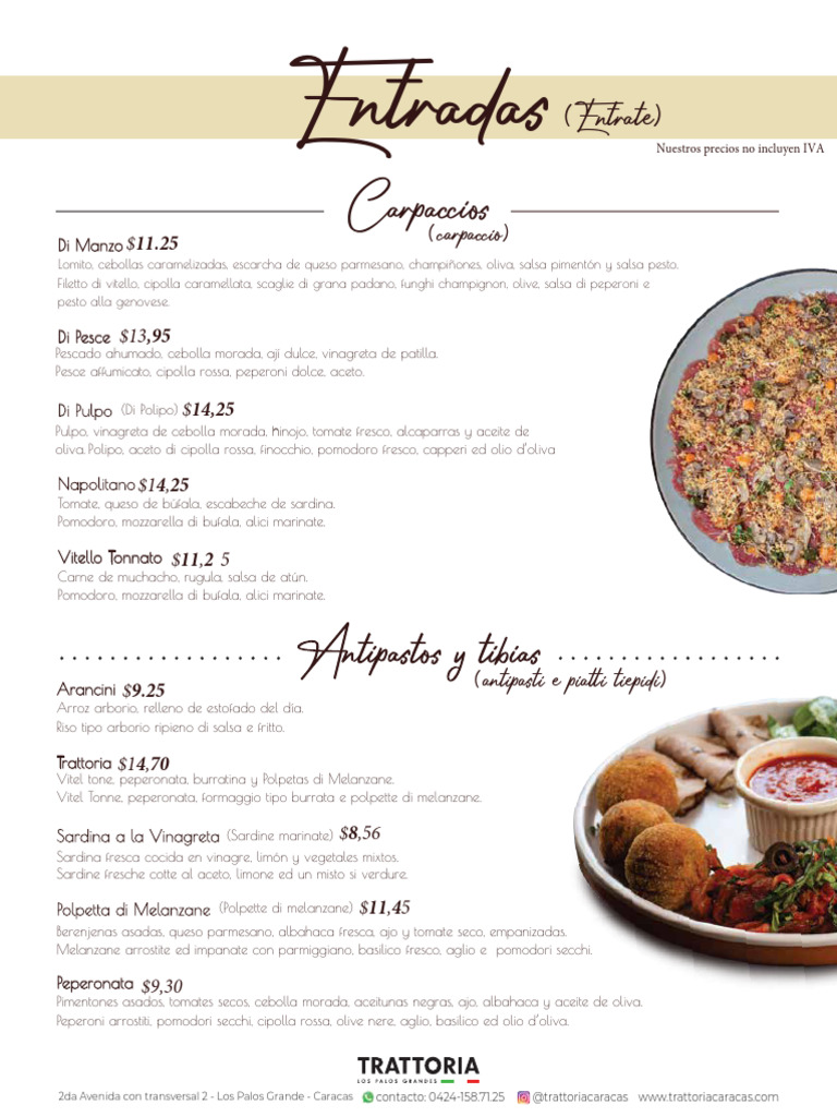 Menú de La Trattoria en Caracas | PDF | pesto | Espaguetis