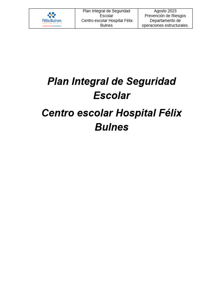 Plan Integral de Seguridad Escolar HFB | PDF | Hospital | Comunicación