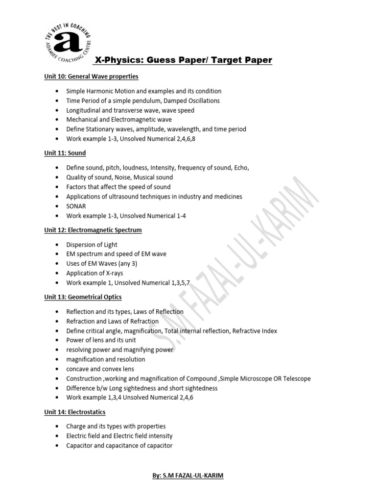 X-Physics Guess Paper by S.M.FAZAL. | PDF | Waves | Nuclear Physics