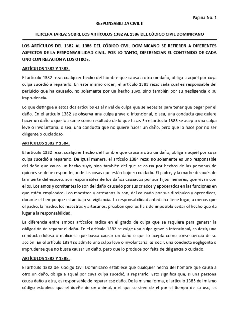 Tercera tarea art culos 1382 al 1386 del c digo civil dominicano pdf