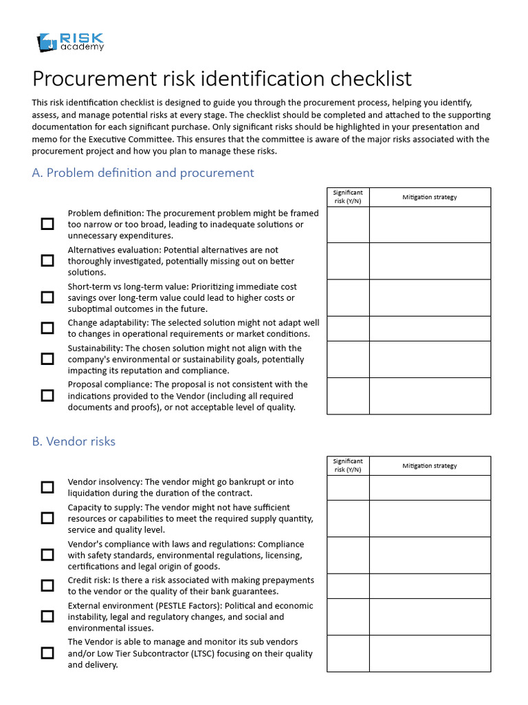 Checklist RA Procurement Risk Identification | PDF