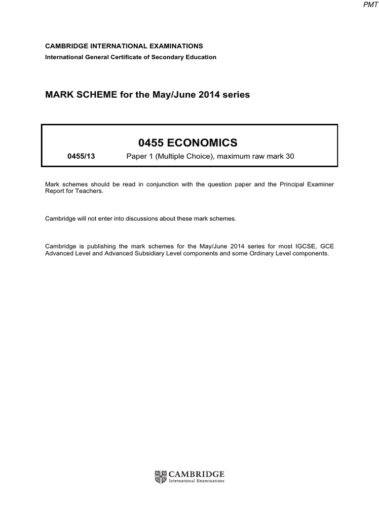 IGCSE Economics Mark Scheme 2014 | PDF