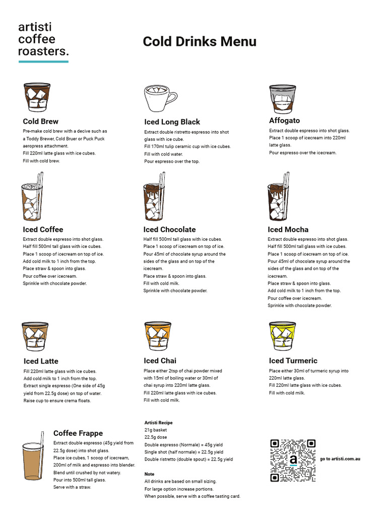Cold Drinks Menu Coffee Roasters PDF Food And Drink Foods