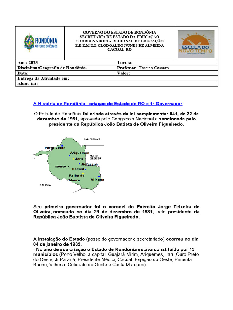 História e Criação do Estado de Rondônia | PDF | Brasil | América do Sul