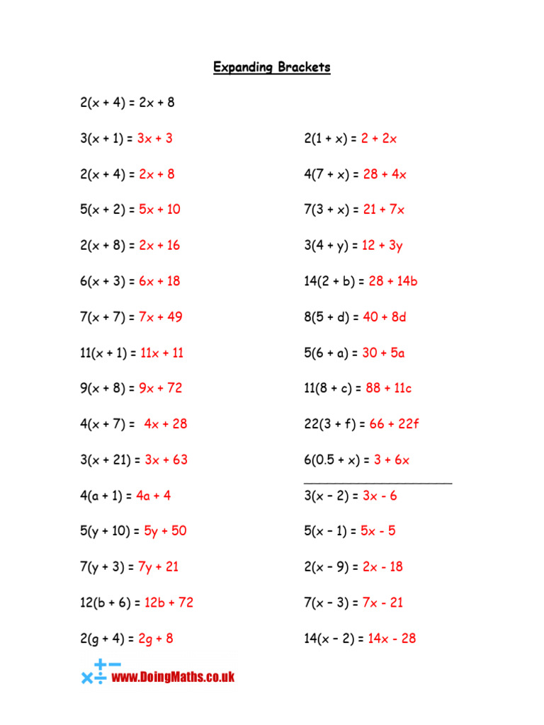 Expanding Single Brackets With Answers | PDF