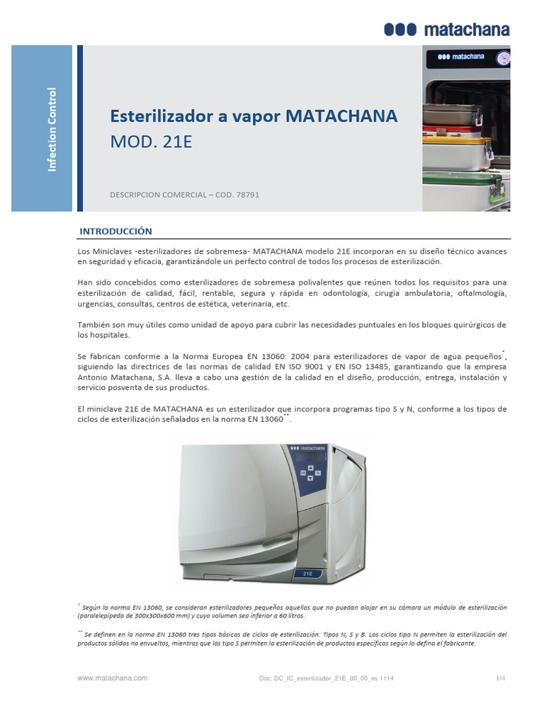 Esterilizador a Vapor Matachana 21E | PDF | Impresora (Computación) | Agua