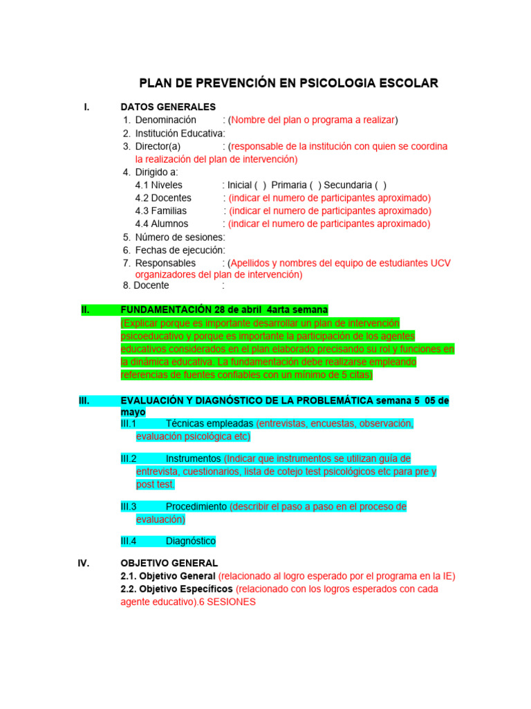 Plan de Prevención en Psicología Escolar | PDF | Evaluación