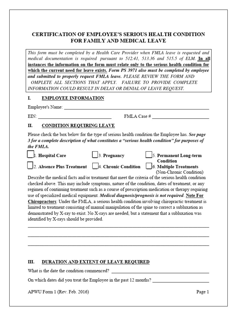 FmlaCertification Employees Serious Health Condition 0 PDF Therapy