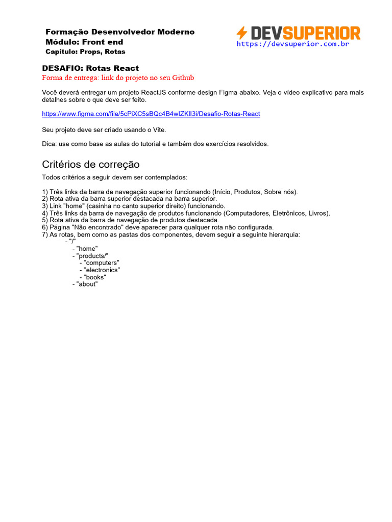 Desafio de Rotas em ReactJS | PDF