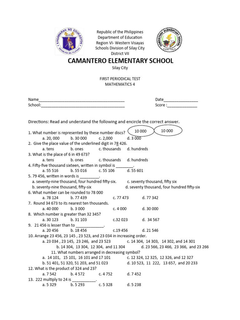 Grade 4 Mathematics Test Questions | PDF | Division (Mathematics ...