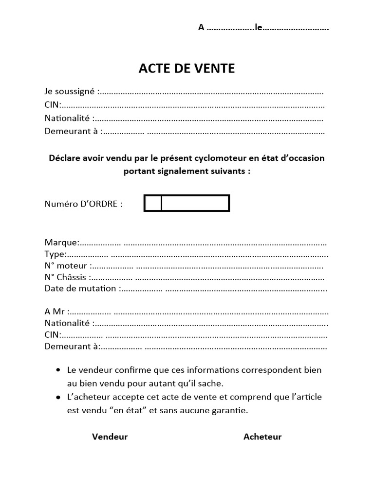 ACTE DE VENTE MOTO PDF