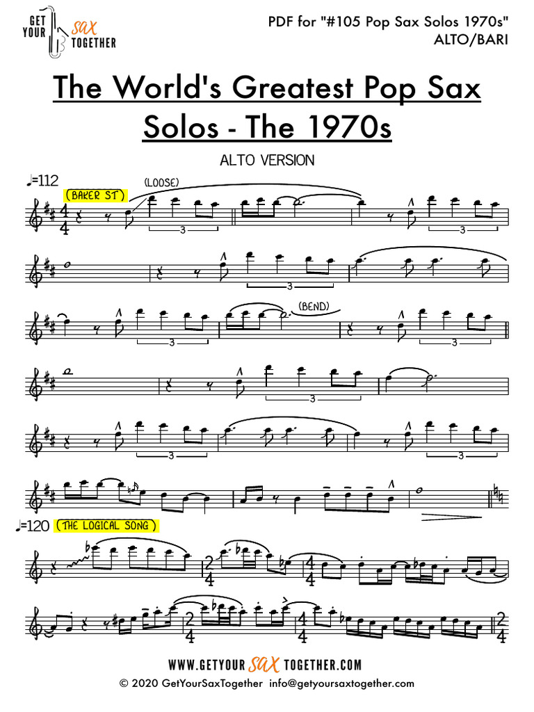 The Greatest Pop Sax Solos Ever Part 2 - Get Your Sax Together | PDF