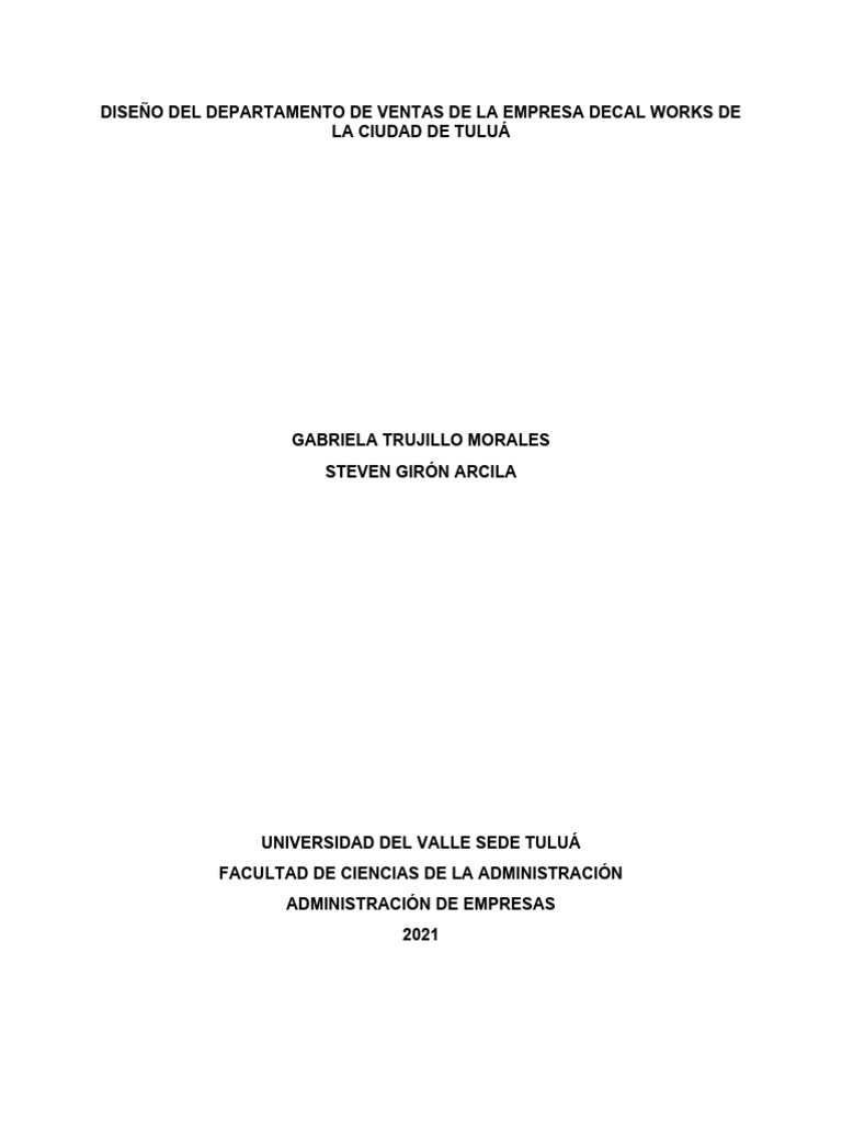Anteproyecto Diseño Del Departamento de Ventas Decal Works PDF