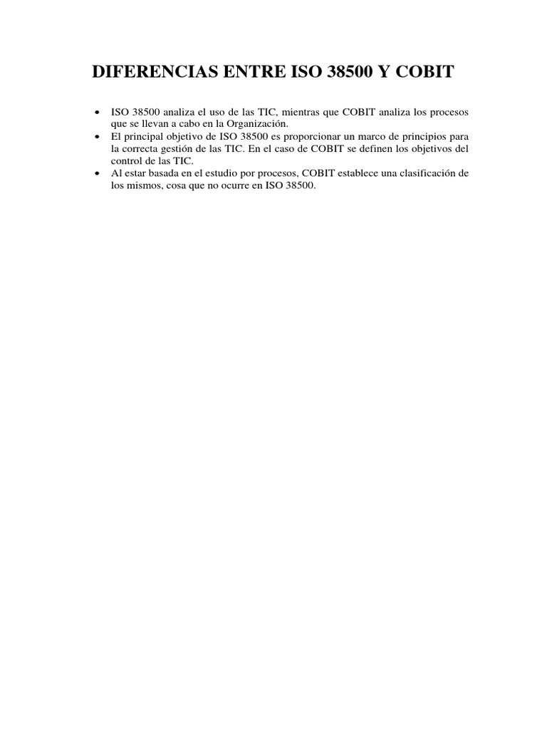 00 Diferencias Entre ISO 38500 y COBIT | PDF