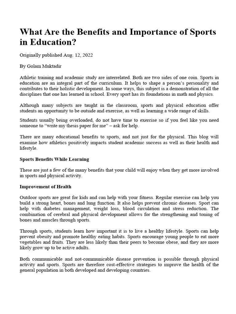 What Are The Benefits and Importance of Sports in Education | PDF