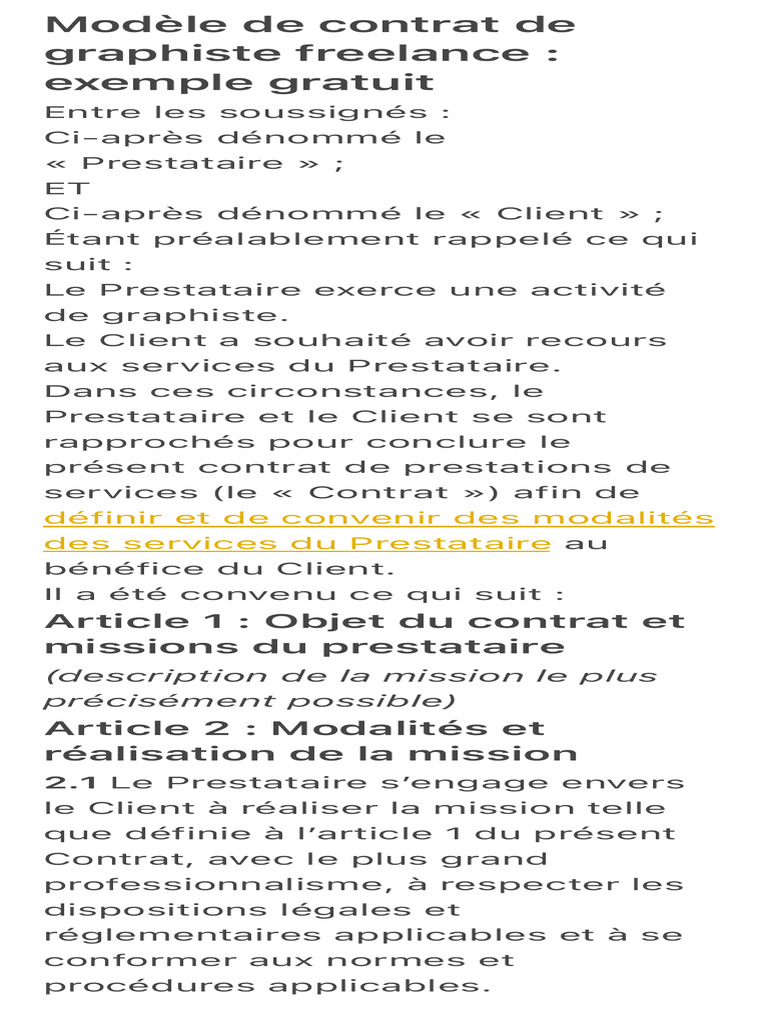 Modèle de contrat pour graphiste freelance | PDF | Justice | Crime et ...