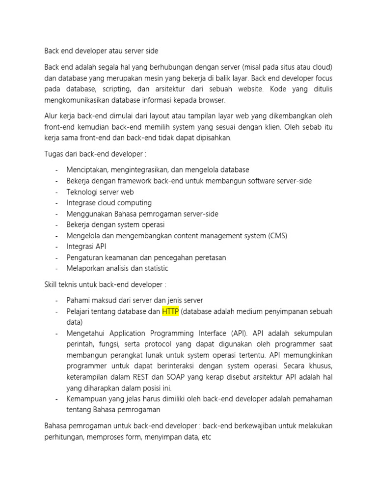 Panduan Lengkap Back End Developer | PDF