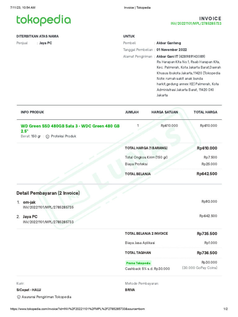 Invoice tokopedia pdf