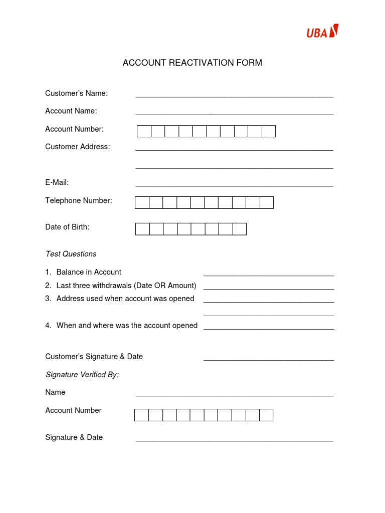Account Reactivation Request Form | PDF | Finance & Money Management