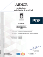 Certificado Del Sistema de Gestión de La Calidad: Miguelez, S.L