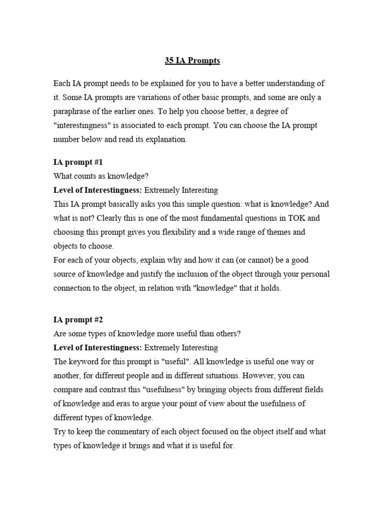 Tok Prompts Explained Download Free PDF Knowledge Evidence