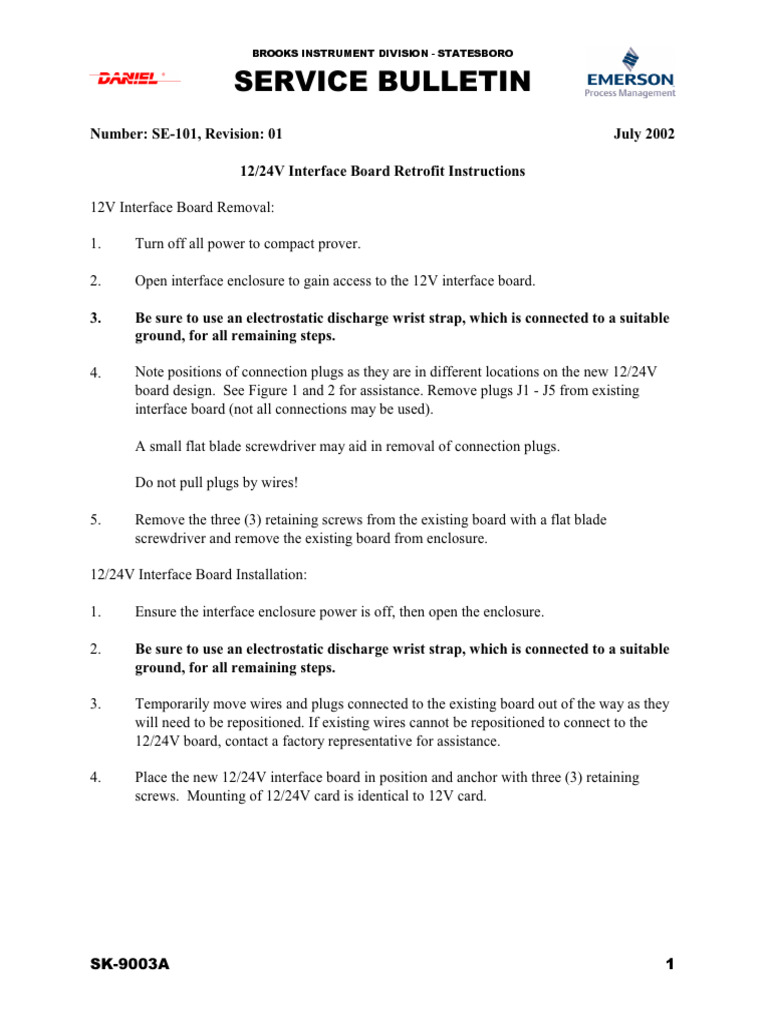 Service Bulletin Se101-Sk9003a 12-24v Board Conv | PDF | Business