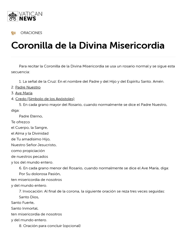Coronilla de La Divina Misericordia - Print - Vatican News | PDF