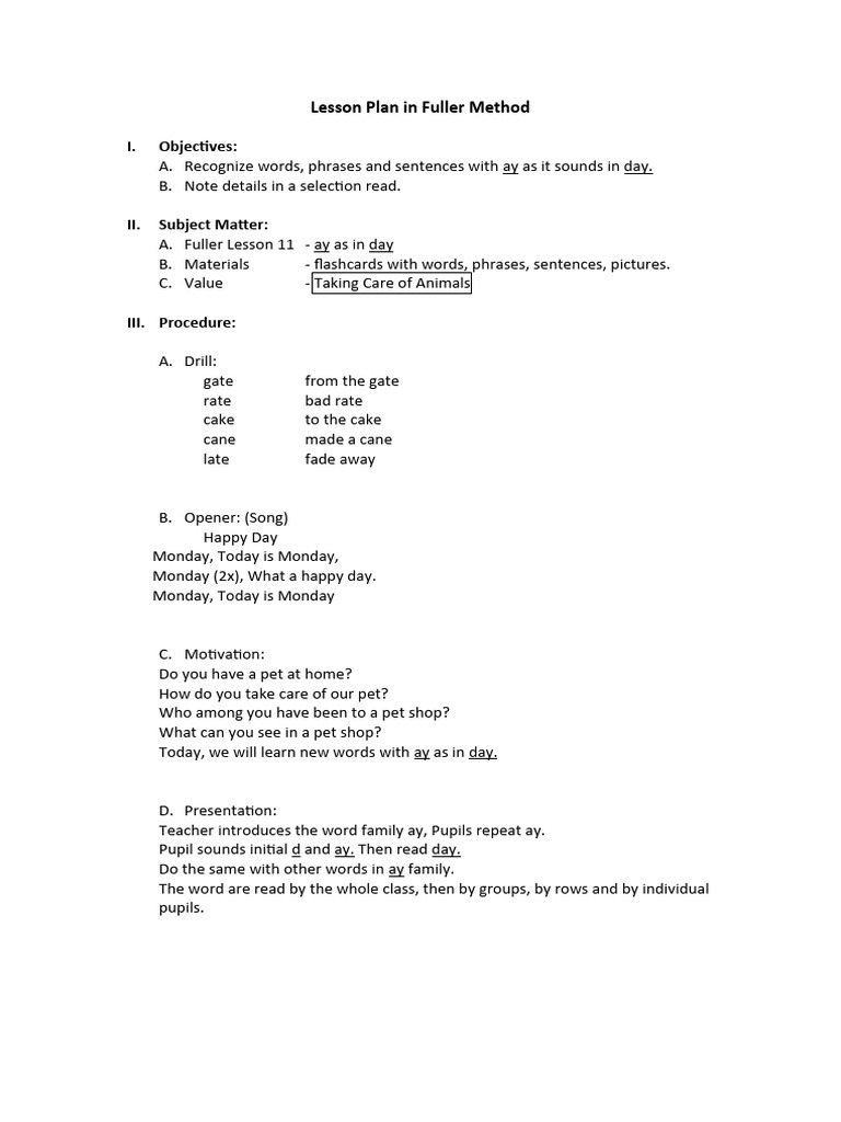 Grade 2 Lesson Plan: Fuller Method | PDF | Behavior Modification ...
