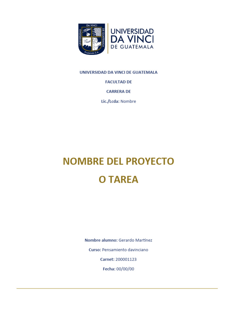 Modelo de Carátula - Universidad Da Vinci de Guatemala | PDF