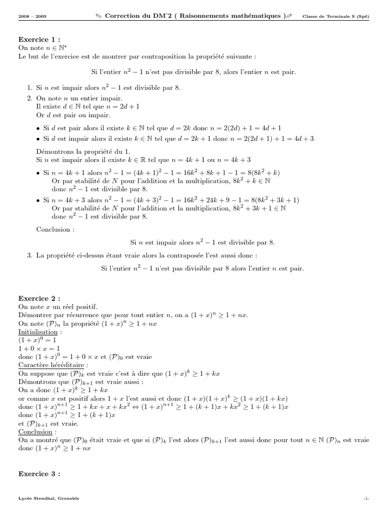 Correction DM Mathématiques 2008-2009 | PDF | Théorie des nombres | Nombre