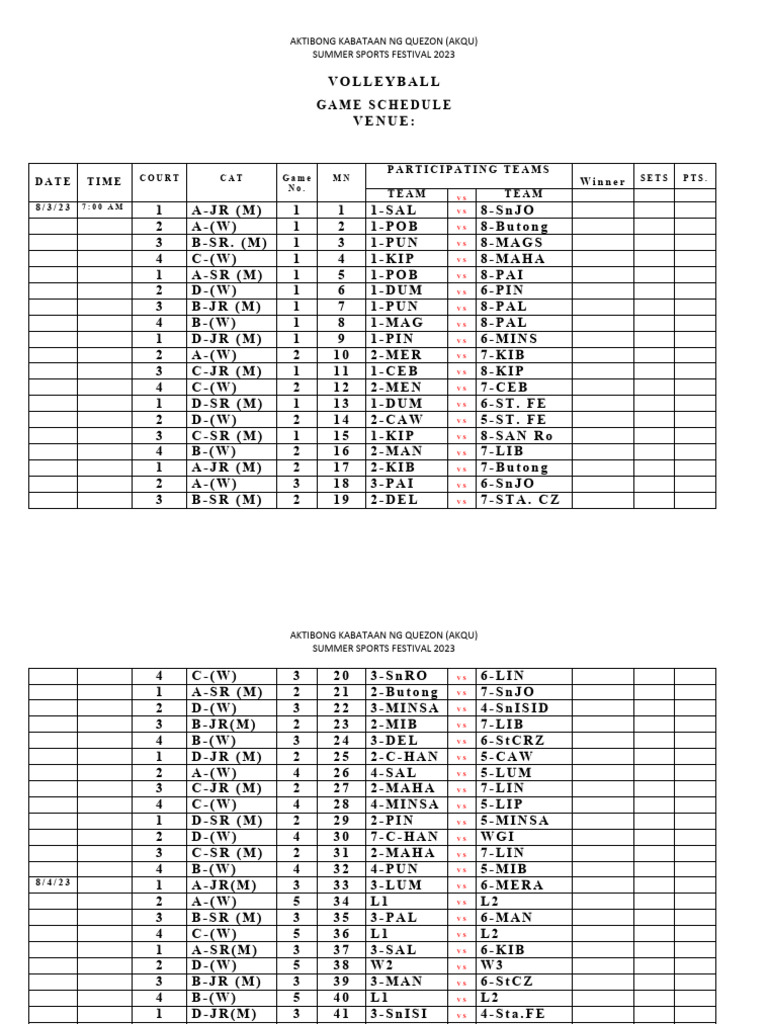 Game Schedule | PDF