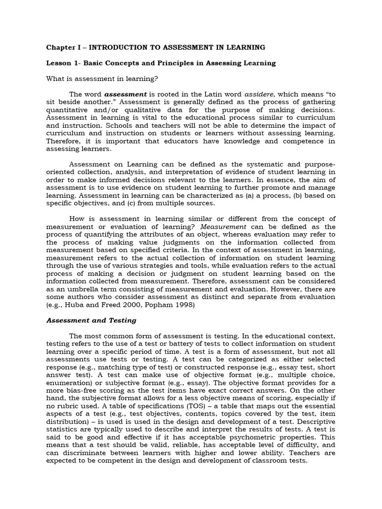 Introduction to Assessment in Learning | PDF | Educational Assessment ...