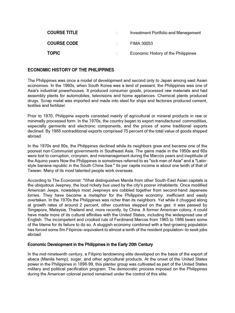Economic History of The Philippines | PDF | Philippines | Economic Growth