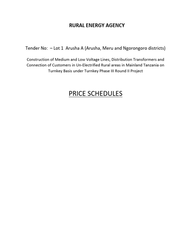 Tender for Rural Electrification in Tanzania | PDF | Transformer ...