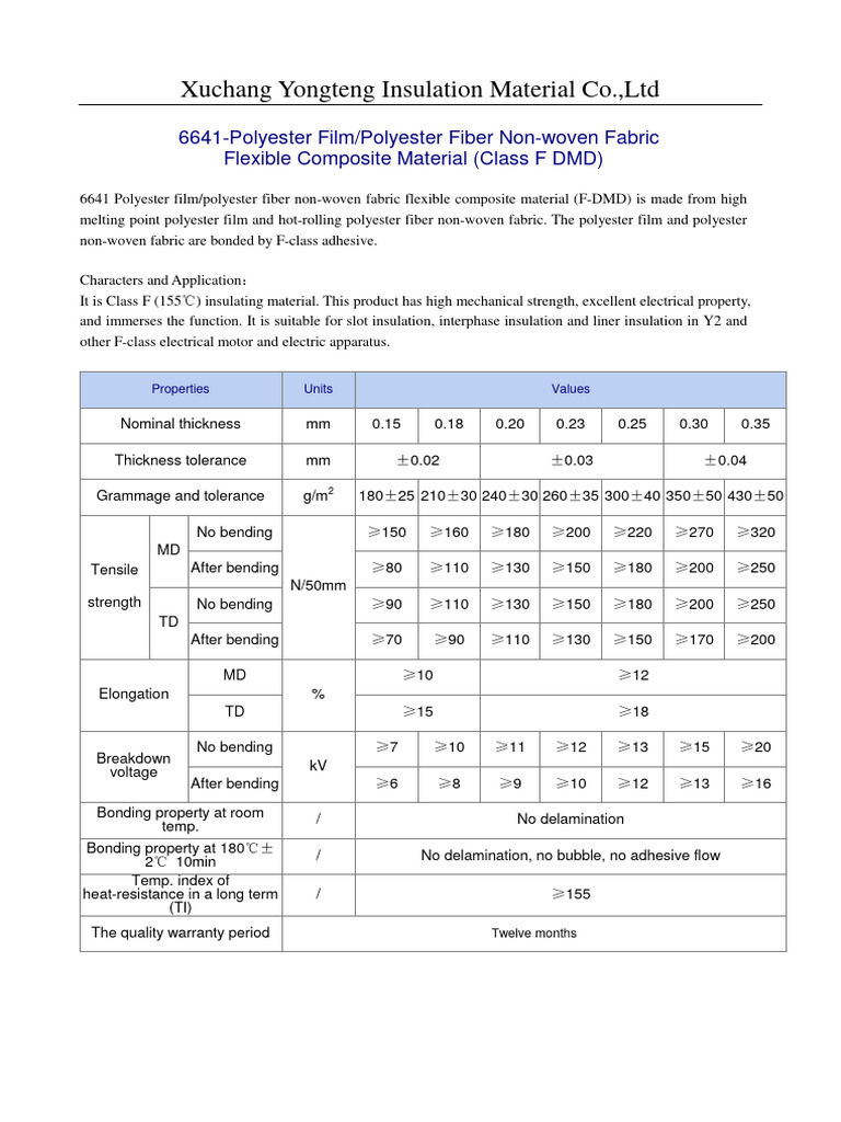 F Dmd Technical Data Pdf Insulator Electricity Nonwoven Fabric
