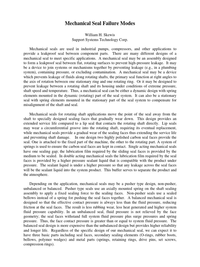 Mechanical Seal Failure Modes Pdf Wear Friction
