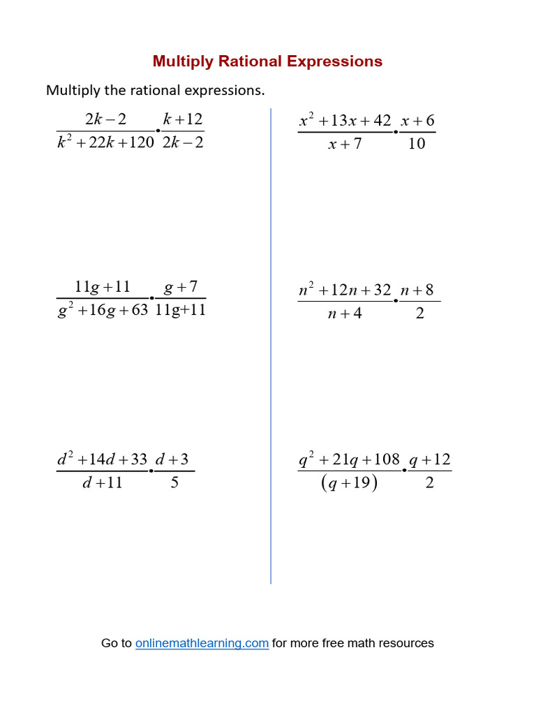 Multiplying Rational Expression Worksheet - Admuscente