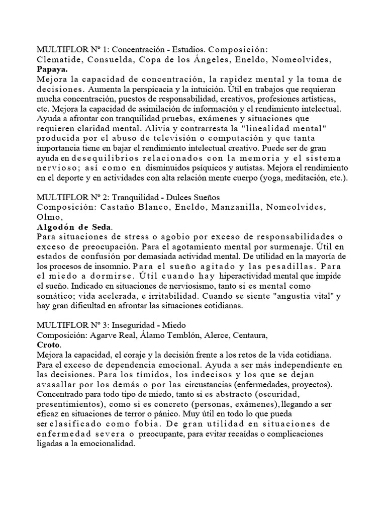 Concentrados de esencias florales multiflor | PDF | Medicina CLINICA ...