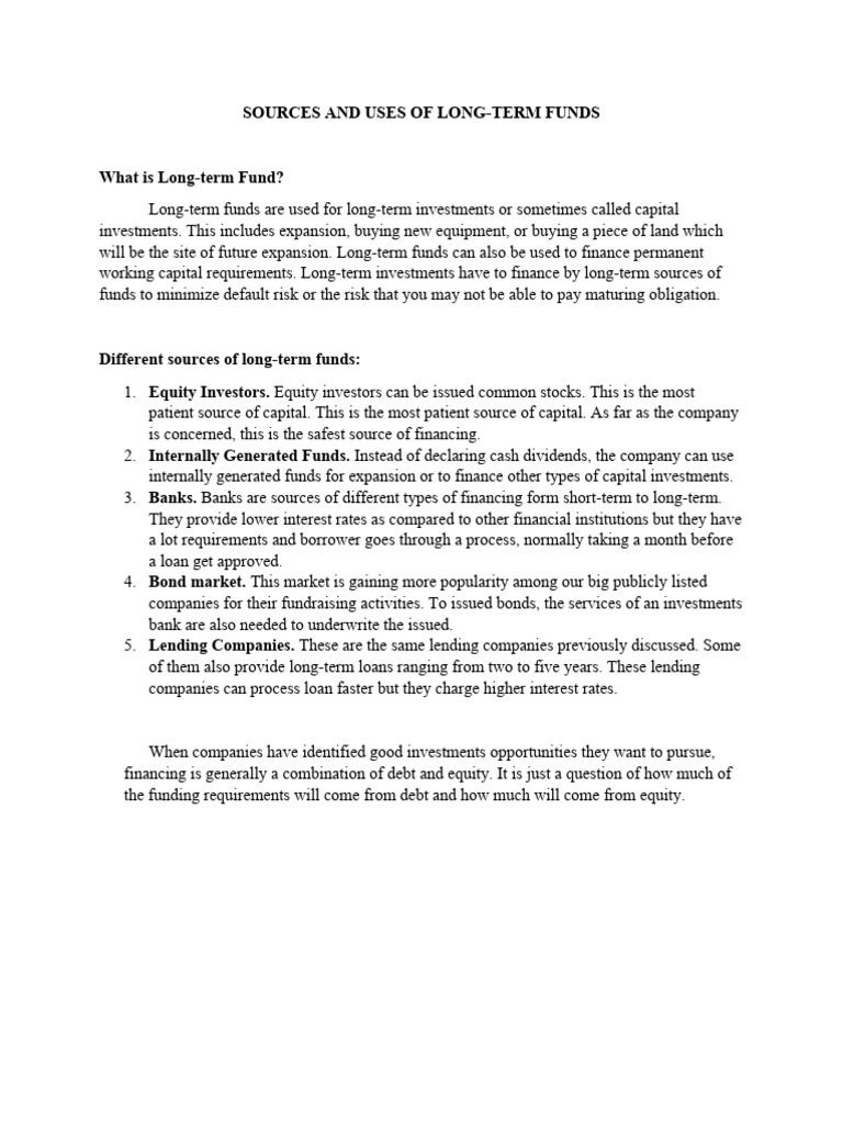 Sources and Uses of Long Terms Fund Finance PDF