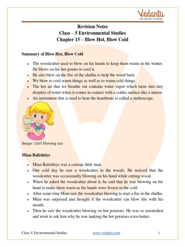 Blow hot blow cold class 5 notes cbse evs chapter 15 pdf pdf