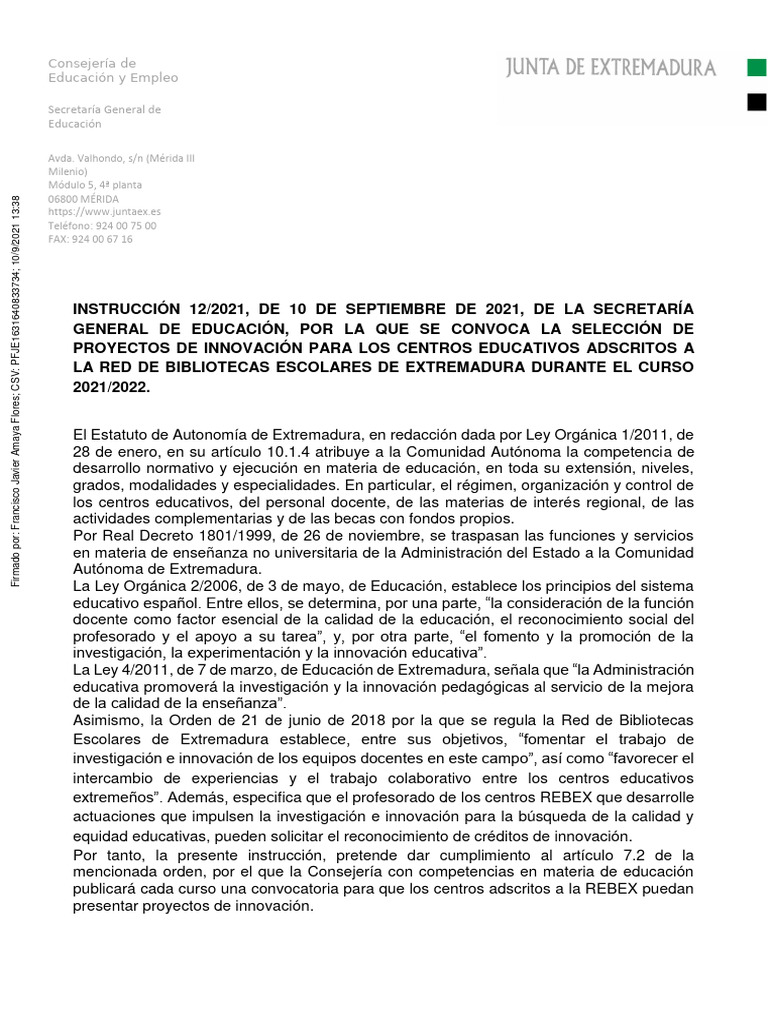 Instruccion innovacion rebex 2021 2022 pdf biblioteca escolar