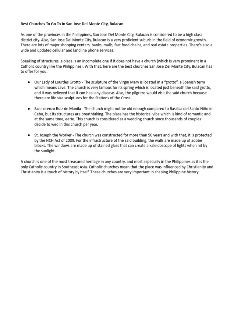 Best Churches To Go To in San Jose Del Monte City, Bulacan PDF