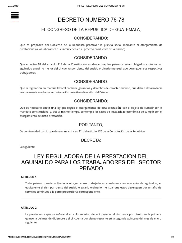 Ley del Aguinaldo en Guatemala 76-78 | PDF | Derecho laboral | Salario