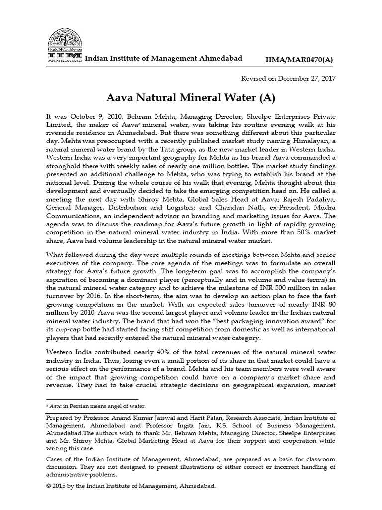 AAVA Natural Mineral Water Case Study PDF Bottled Water Marketing