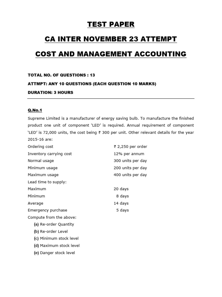 Paper 1 ca inter costing download free pdf cost expense