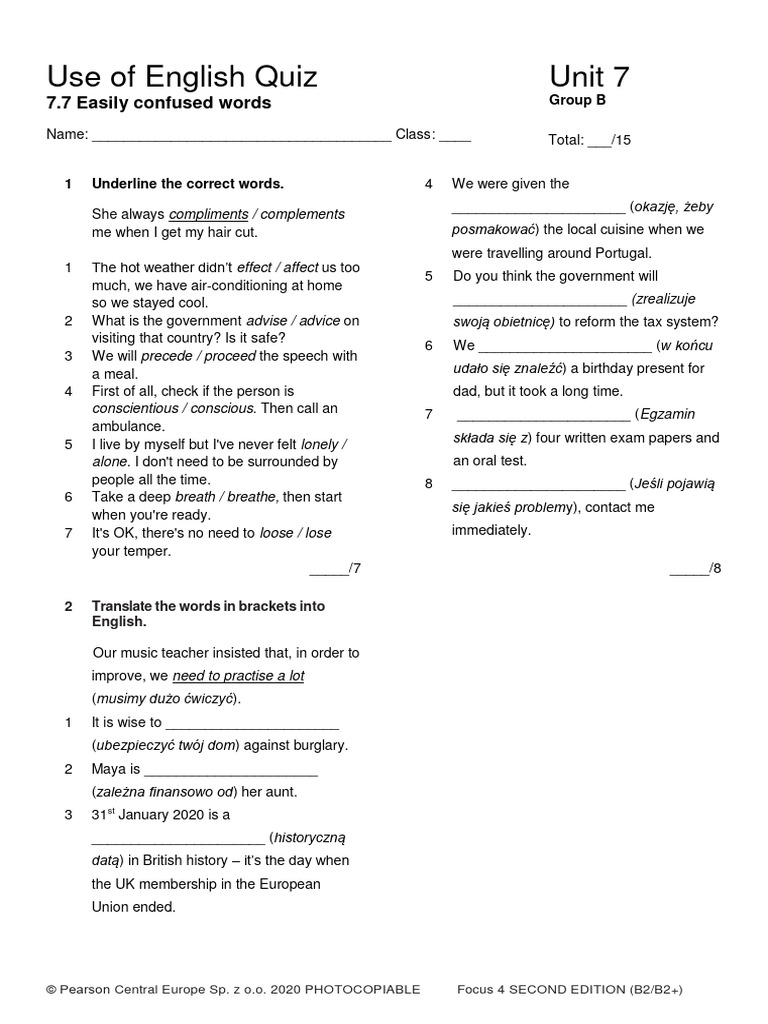 Focus 4 Unit 7 Group B Quiz | PDF | Career & Growth | Language Arts ...