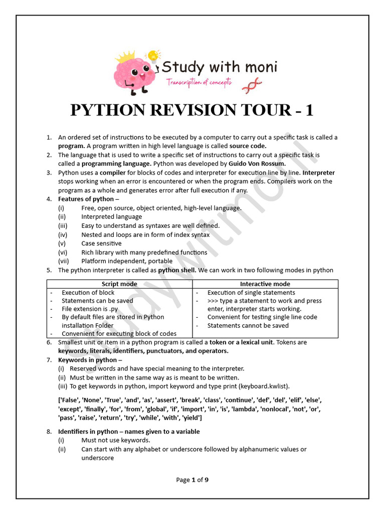 Python Revision Tours | Download Free PDF | Control Flow | Computer Program