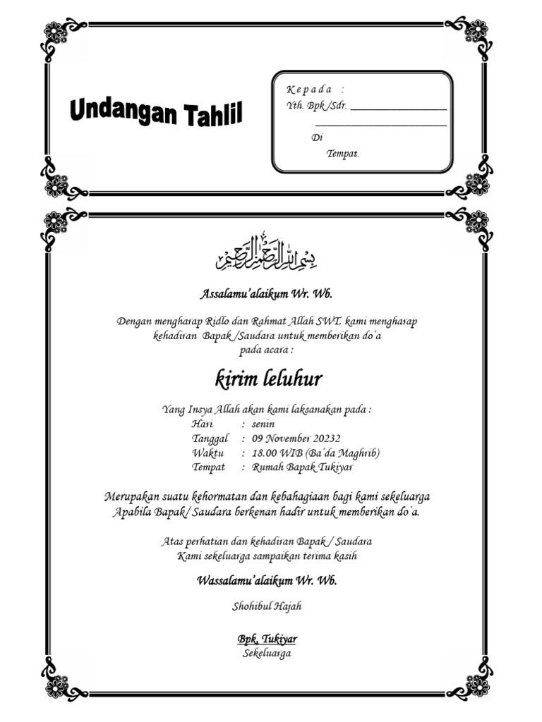 Undangan Tahlil 100 Hari | PDF