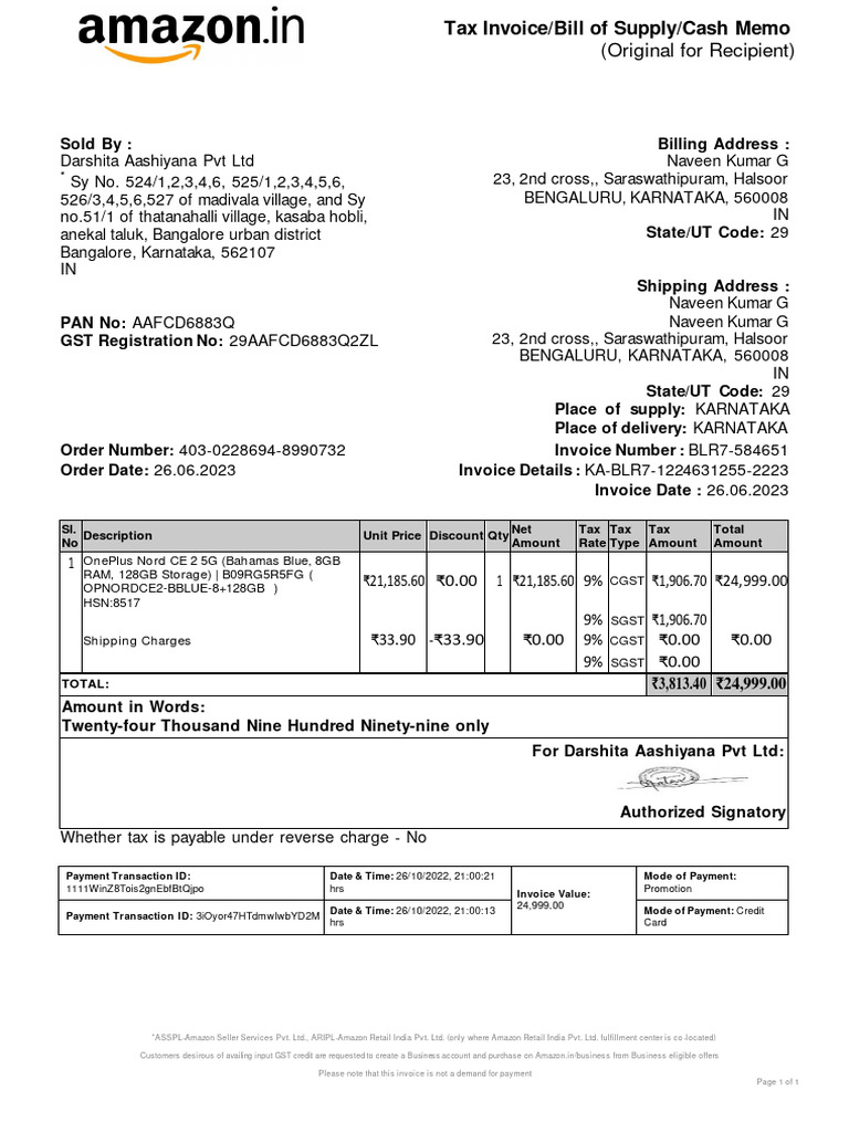 OnePlus Invoice Download Instructions | PDF